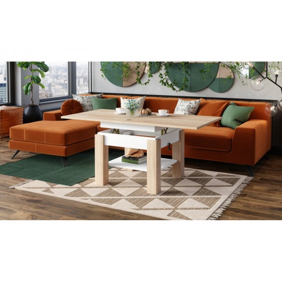 Sofabord Cleo 75-150x75 cm - eik sonoma - hvit matt - hev/senk