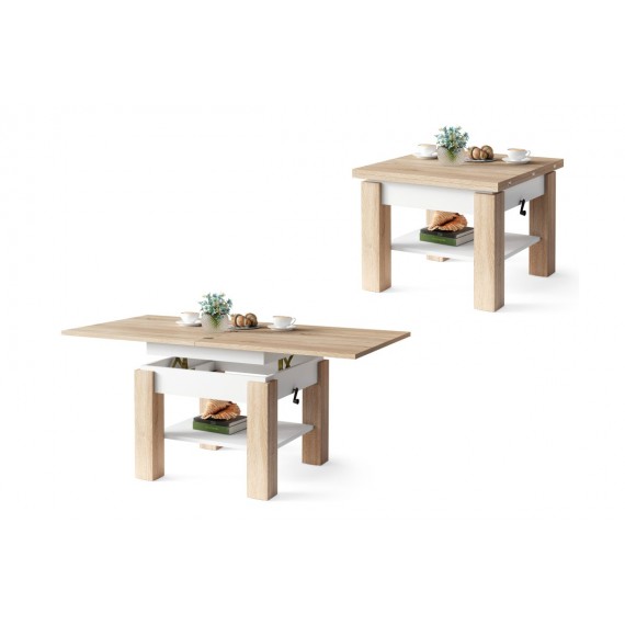 Sofabord Cleo 75-150x75 cm - eik sonoma - hvit matt - hev/senk