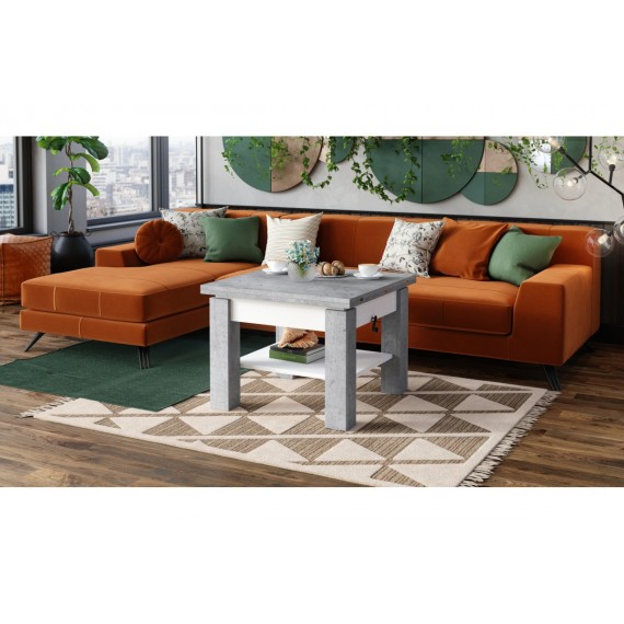 Sofabord Cleo 75-150x75 cm - betong - hvit matt - hev/senk