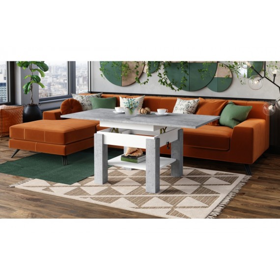 Sofabord Cleo 75-150x75 cm - betong - hvit matt - hev/senk
