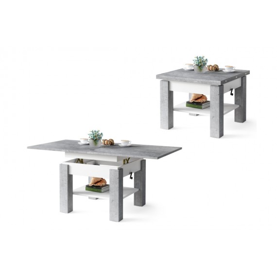 Sofabord Cleo 75-150x75 cm - betong - hvit matt - hev/senk