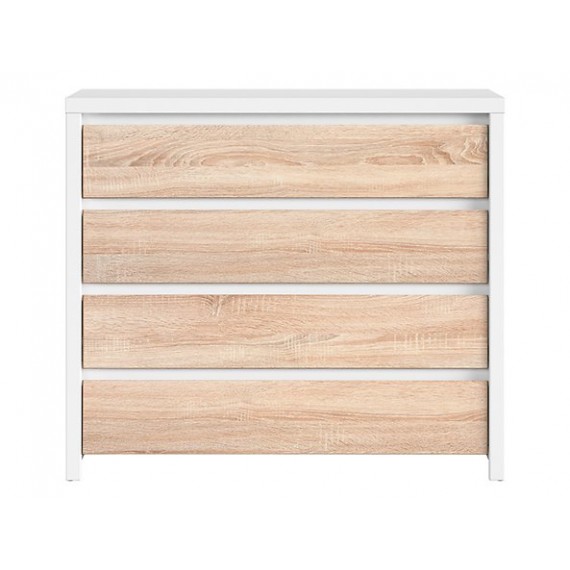Kommode Aversa 105x92 cm - Hvit matt - Eik sonoma - 4 skuffer