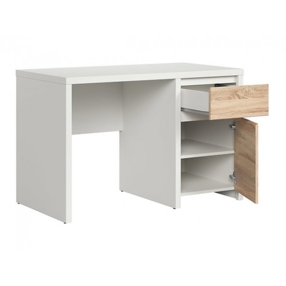 Skrivebord KASPIAN 120x77 cm - hvit matt - eik sonoma - 1 dør - 1 skuff