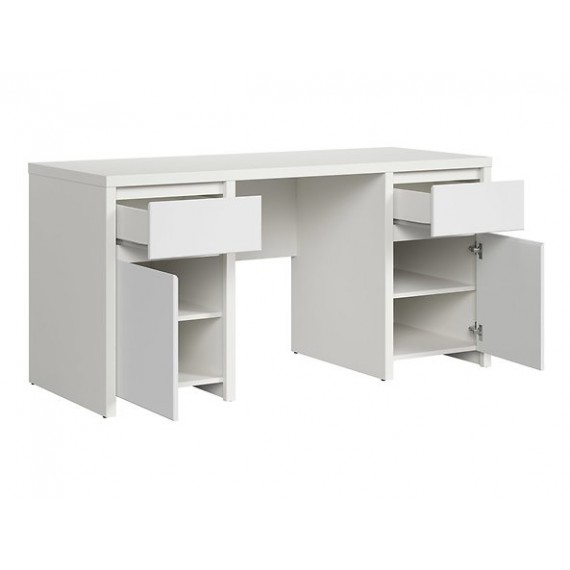 Skrivebord Saga 160x77 cm - Hvit matt - 2 dører - 2 skuffer
