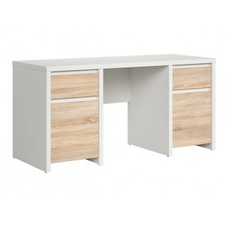 Skrivebord Aversa 160x77 cm - Hvit matt - Eik sonoma - 2 dører - 2 skuffer