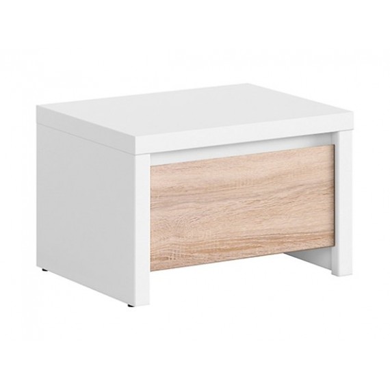 Nattbord Aversa 51x34 cm - Hvit matt - Eik sonoma - 1 skuff