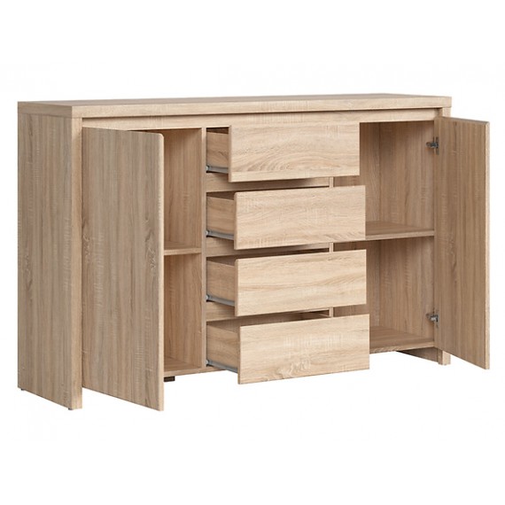 Skjenk Matera 144x92 cm - Eik sonoma - 2 dører - 4 skuffer