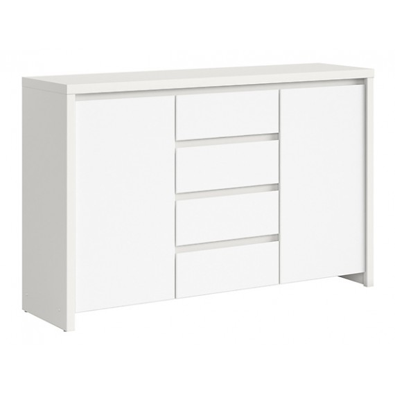 Skjenk Saga 144x92 cm - Hvit matt - 2 dører - 4 skuffer