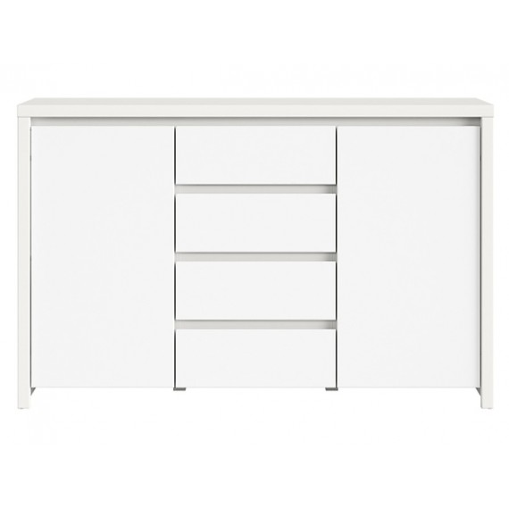 Skjenk Saga 144x92 cm - Hvit matt - 2 dører - 4 skuffer