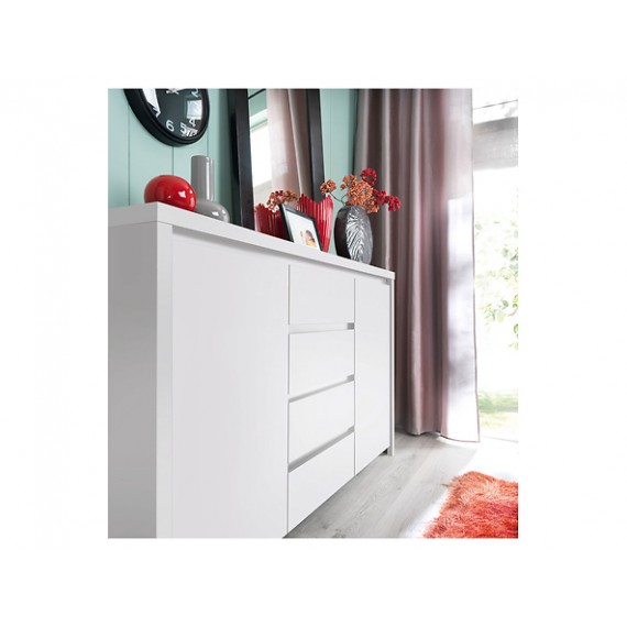 Skjenk KASPIAN 144x92 cm - hvit matt - 2 dører - 4 skuffer