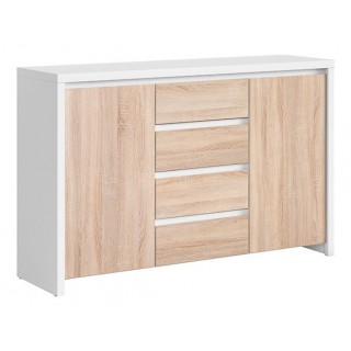 Skjenk KASPIAN 144x92 cm - hvit matt - eik sonoma - 2 dører - 4 skuffer