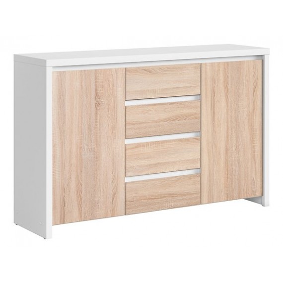Skjenk KASPIAN 144x92 cm - hvit matt - eik sonoma - 2 dører - 4 skuffer