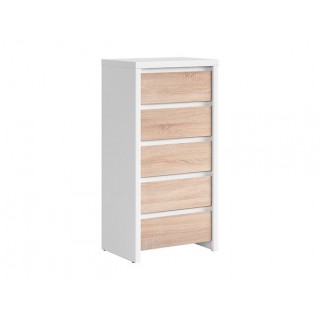 Kommode Aversa 56x113 cm - Hvit matt - Eik sonoma - 5 skuffer