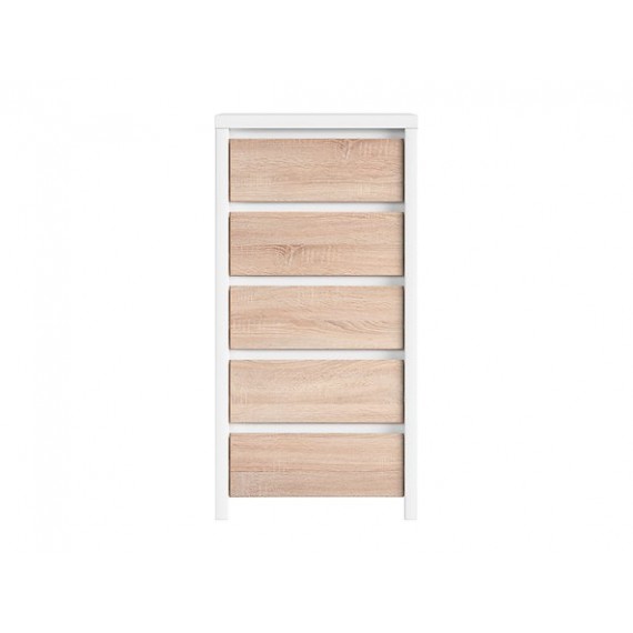 Kommode KASPIAN 56x113 cm - hvit matt - eik sonoma - 5 skuffer