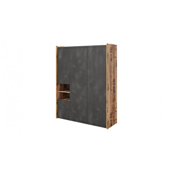 Garderobe Fargo 150x191 cm - Grå - Trelook - 3 dører - 2 skuffer