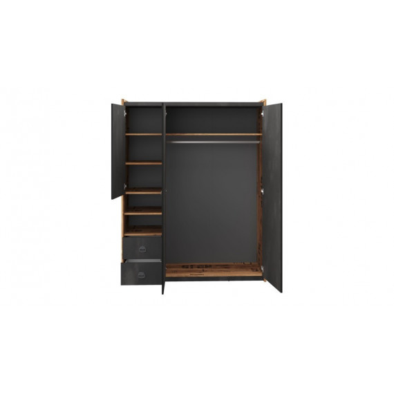 Garderobe Fargo 150x191 cm - Grå - Trelook - 3 dører - 2 skuffer