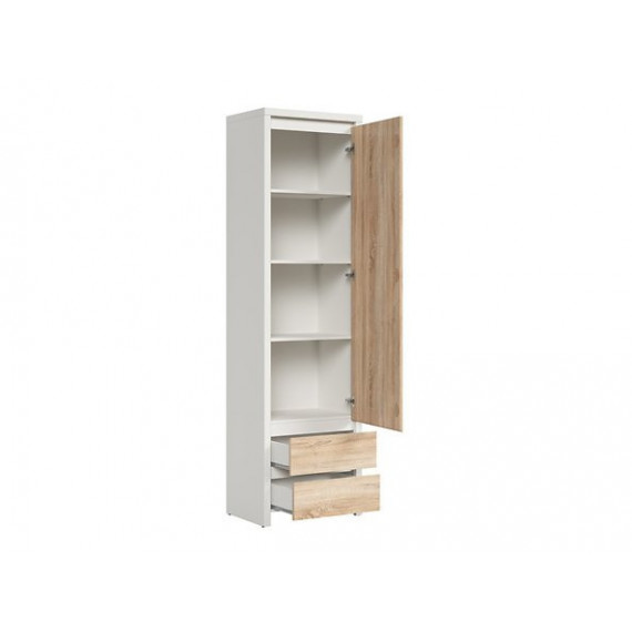 Skap KASPIAN 56x201 cm - hvit - eik sonoma - 1 dør - 2 skuffer