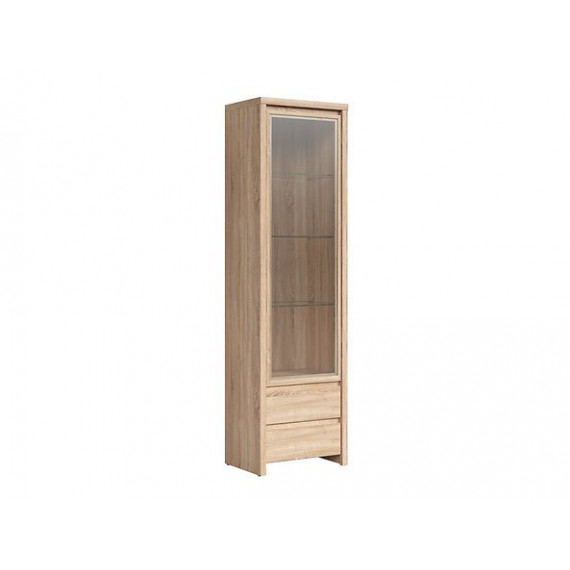 Vitrineskap KASPIAN 56x201 cm - eik sonoma - 1 dør - 2 skuffer - LED