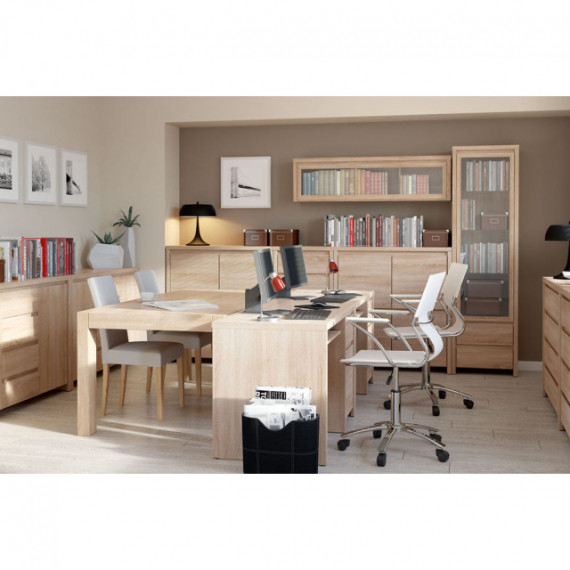 Vitrineskap Matera 56x201 cm - Eik sonoma - 1 dør - 2 skuffer - LED