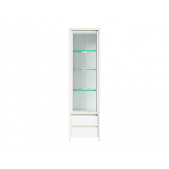 Vitrineskap Saga 56x201 cm - Hvit matt - 1 dør - 2 skuffer - LED