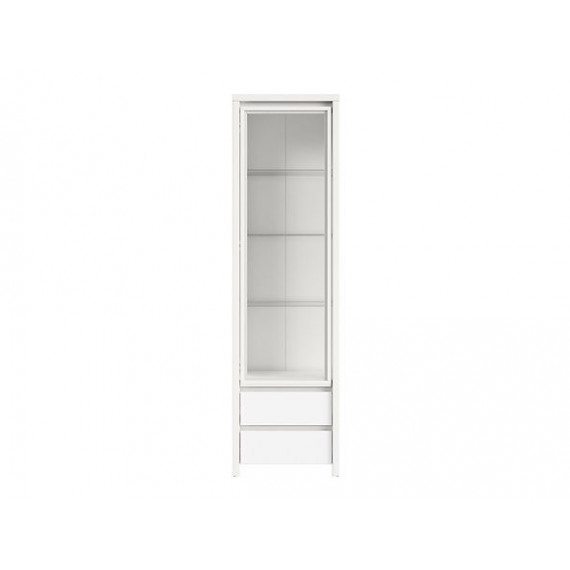 Vitrineskap Saga 56x201 cm - Hvit matt - 1 dør - 2 skuffer - LED