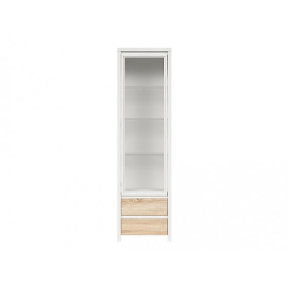 Vitrineskap Aversa 56x201 cm - Hvit matt - Eik sonoma- 1 dør - 2 skuffer - LED