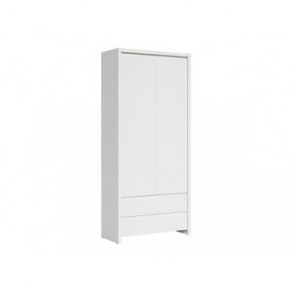 Skap Saga 90x201 cm - Hvit matt - 2 dører - 2 skuffer