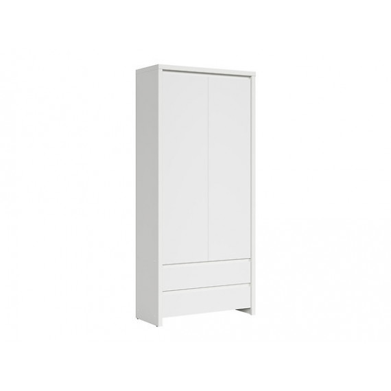 Skap Saga 90x201 cm - Hvit matt - 2 dører - 2 skuffer