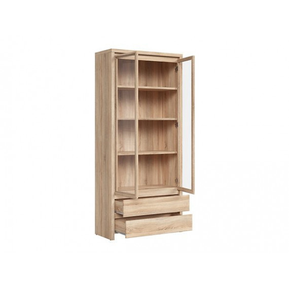 Vitrineskap KASPIAN 90x201 cm - eik sonoma - 2 dører - 2 skuffer