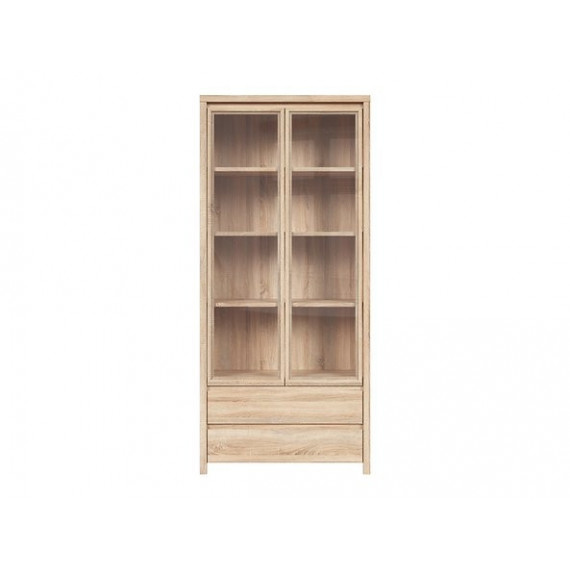 Vitrineskap KASPIAN 90x201 cm - eik sonoma - 2 dører - 2 skuffer
