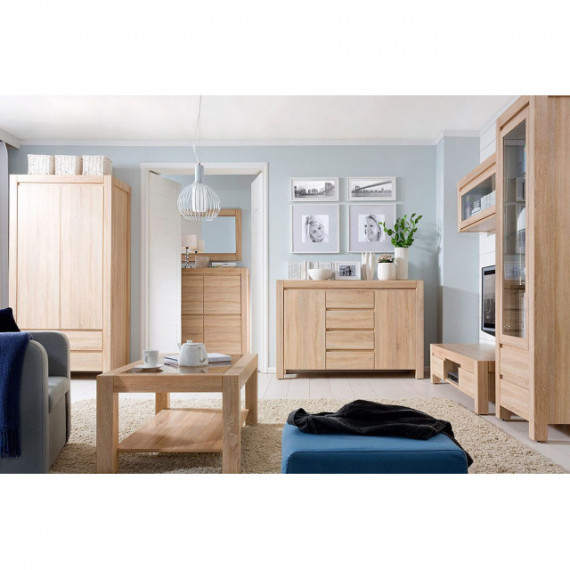 Vitrineskap Matera 90x201 cm - Eik sonoma - 2 dører - 2 skuffer