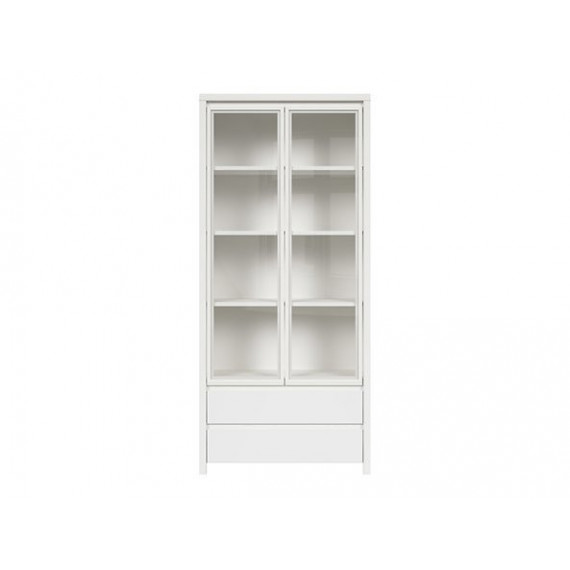 Vitrineskap Saga 90x201 cm - Hvit matt - 2 dører - 2 skuffer