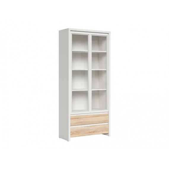 Vitrineskap Aversa 90x201 cm - Hvit matt - Eik sonoma - 2 dører - 2 skuffer