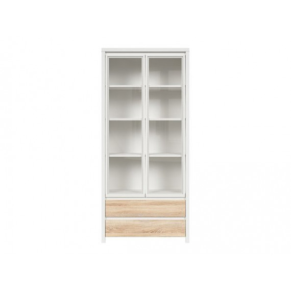 Vitrineskap Aversa 90x201 cm - Hvit matt - Eik sonoma - 2 dører - 2 skuffer