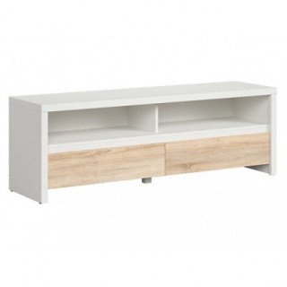 TV-benk Aversa 144x49 cm - Hvit matt - Eik sonoma - 2 skuffer