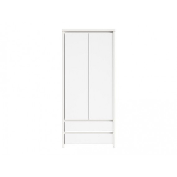 Garderobe Saga 90x201 cm - Hvit matt - 2 dører - 2 skuffer