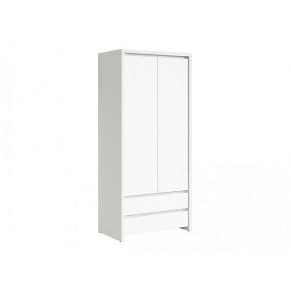 Garderobe Saga 90x201 cm - Hvit matt - 2 dører - 2 skuffer