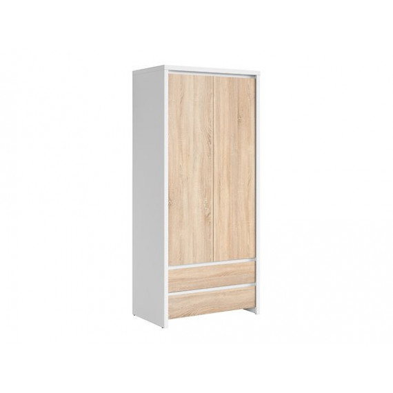 Garderobe Aversa 90x201 cm - Hvit matt - Eik sonoma - 2 dører - 2 skuffer