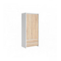 Garderobeskap KASPIAN 90x201 cm - hvit matt - eik sonoma - 2 dører - 2 skuffer