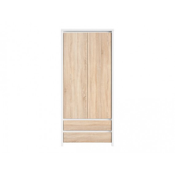 Garderobeskap KASPIAN 90x201 cm - hvit matt - eik sonoma - 2 dører - 2 skuffer