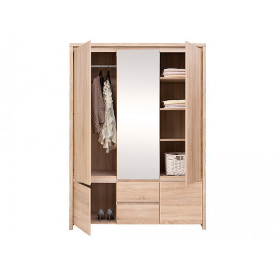 Garderobe med speil Matera 154x211 cm - Eik sonoma - 5 dører - 2 skuffer