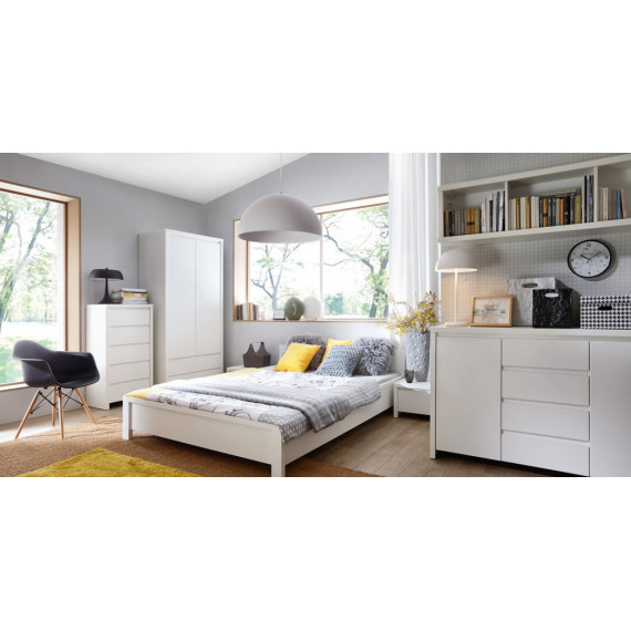 Garderobe med speil Saga 154x211 cm - Hvit matt - 5 dører - 2 skuffer