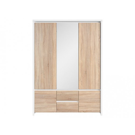 Garderobe med speil Aversa 154x211 cm - Hvit matt  - Eik sonoma - 5 dører - 2 skuffer