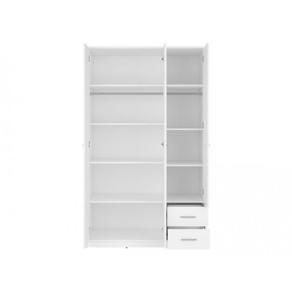 Garderobeskap Nepo 119x197 cm - hvit matt - 3 dører - 2 skuffer