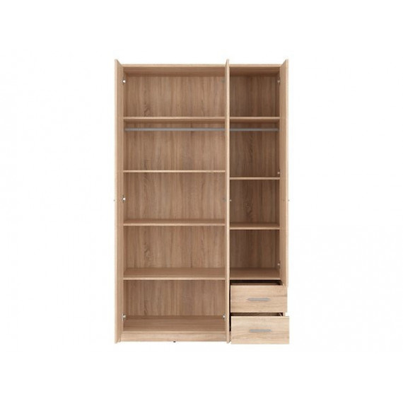 Garderobeskap NEPO 119x197 cm - eik sonoma - 3 dører - 2 skuffer