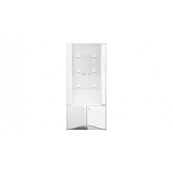 Vitrineskap Glam 87x191 cm - Hvit høyglans - 4 dører