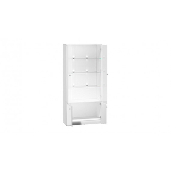 Vitrineskap Glam 87x191 cm - Hvit høyglans - 4 dører