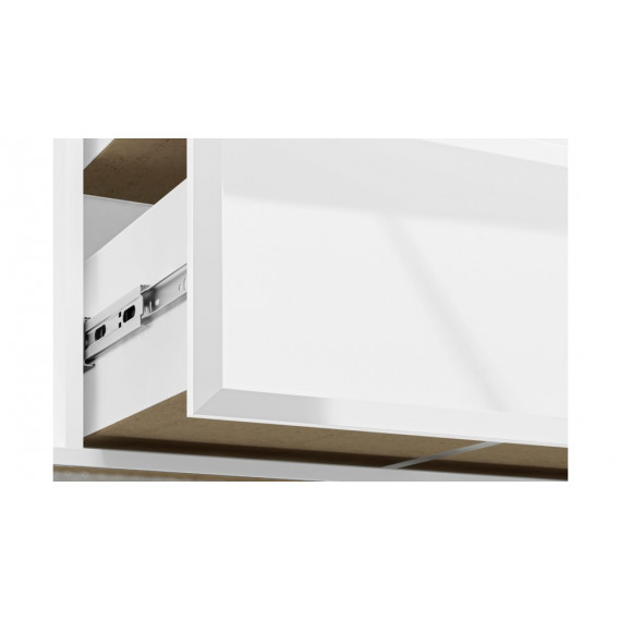 Skjenk Glam 160x85 cm - Hvit høyglans - 2 dører - 3 skuffer - LED