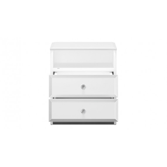 Nattbord Glam 45x53 cm - Hvit høyglans - 2 skuffer - LED