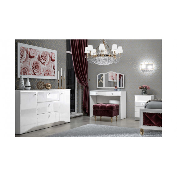 Nattbord Glam 45x53 cm - Hvit høyglans - 2 skuffer - LED